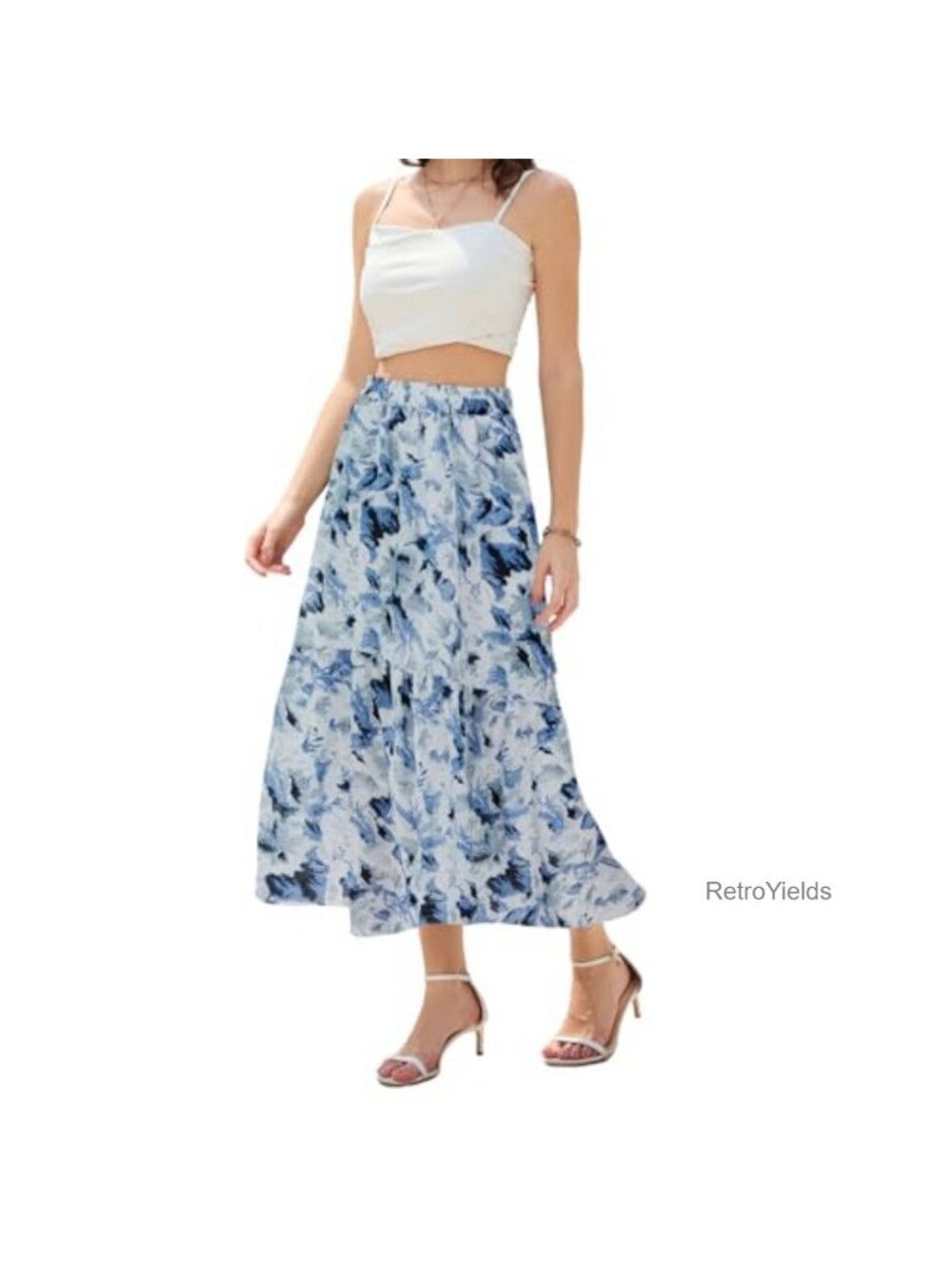 Tiered Maxi Skirt with Pockets Flowy High Waist Long Skirt